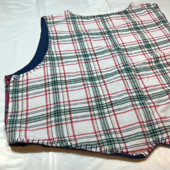Patchwork clown plaid flannel BUTTON VEST V neck red blue green white FUN MOM 2X - Picture 11 of 12